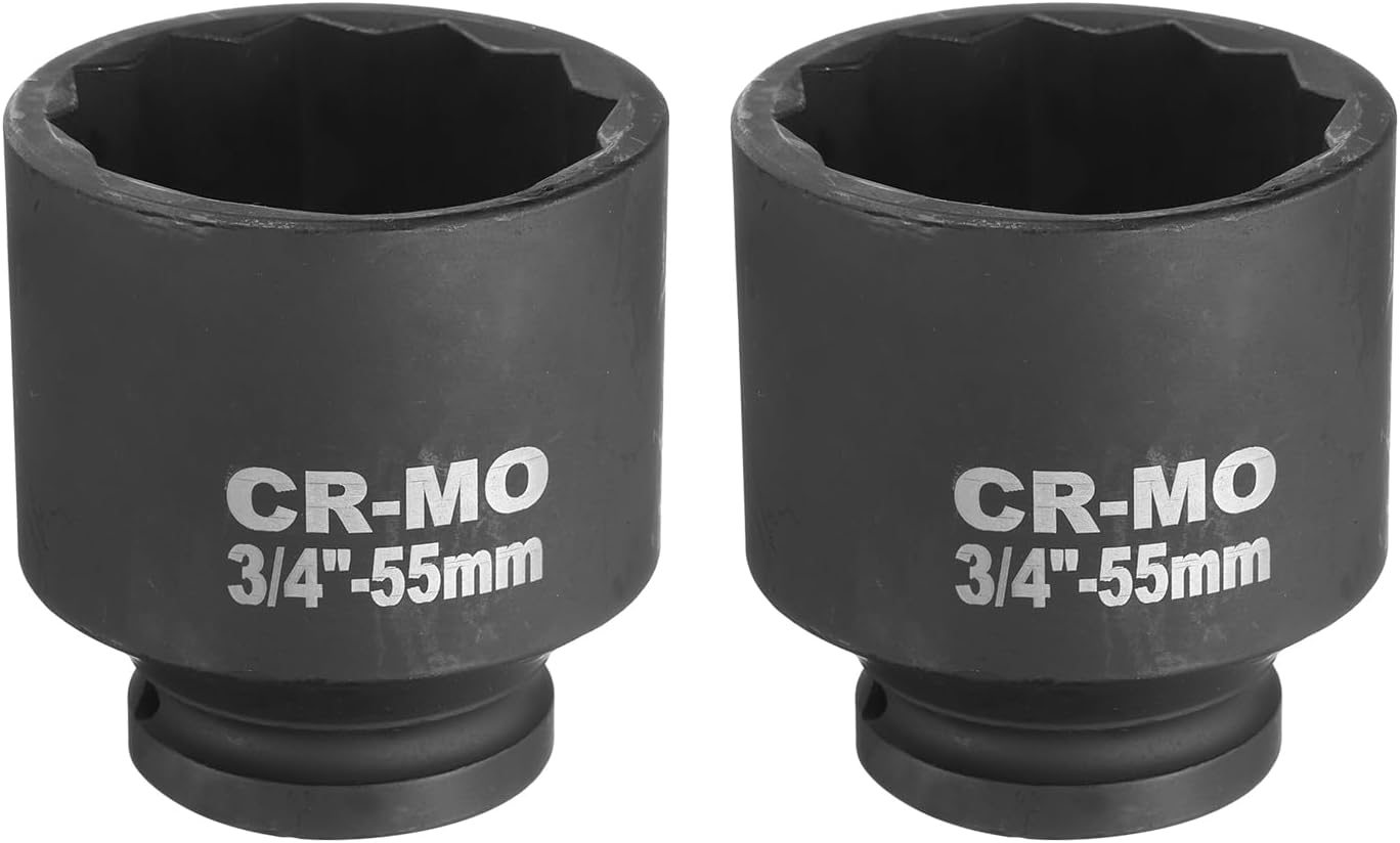 uxcell 2Pcs 3/4-Inch Drive 12 Point Impact Socket 55mm Metric Spindle Axle Nut Socket Driver Wrench for Auto Repair Easy Removal