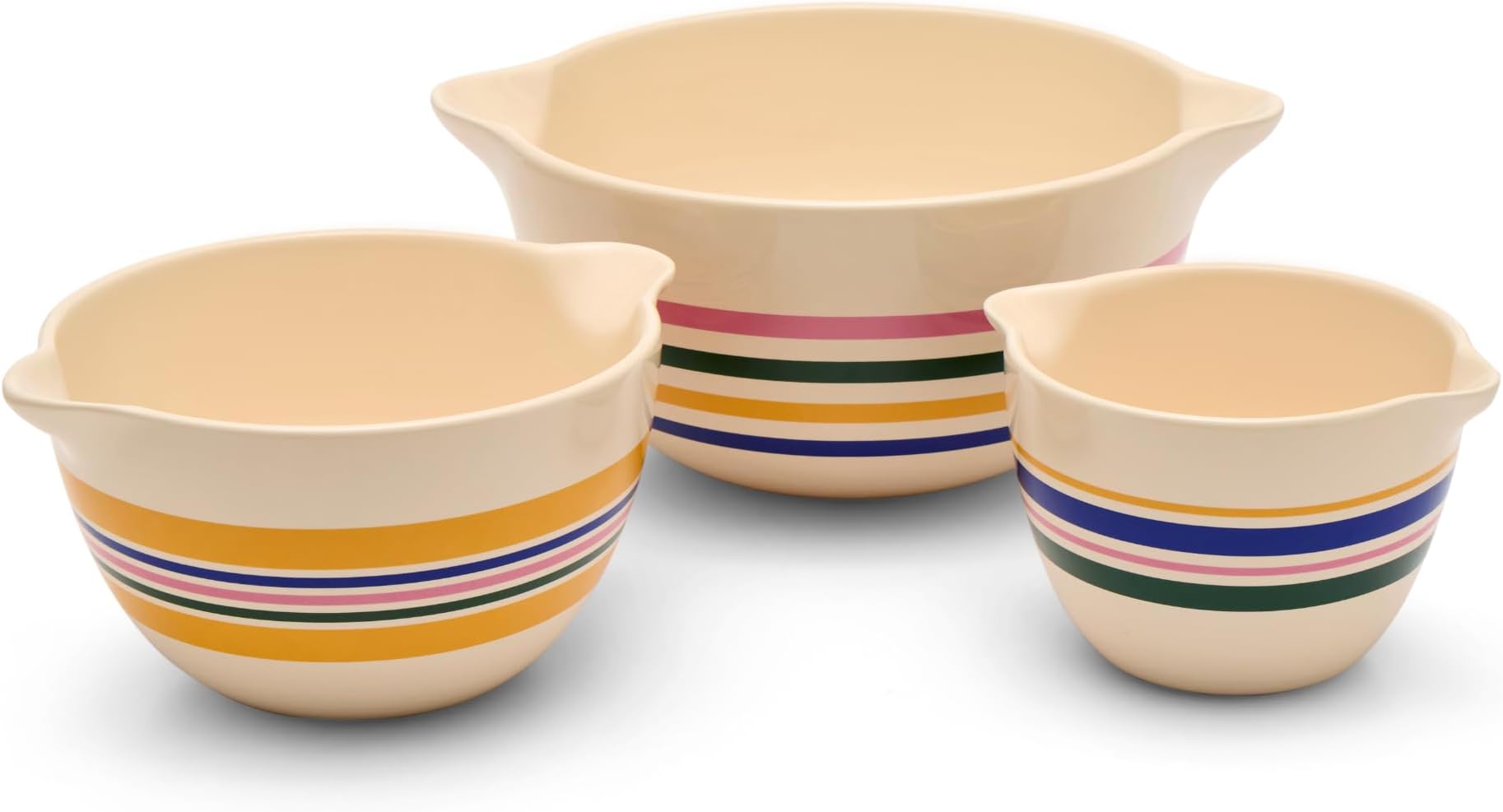 Stir Crazy 3-Piece Stackable Ceramic Mixing Bowl Set (6.8", 9.1", 12") | Dishwasher, Freezer & Microwave Safe | Perfect for Baking, Serving & Mixing | Nestable for Easy Storage (Striped)