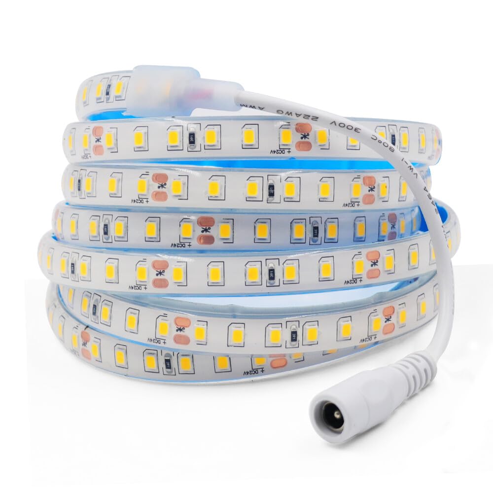 Tira de LED 24V [20m, Amarillo], IP68 Impermeable flexible, SMD2835, 120 LED/m Tira de LED cortable CRI85+, decoración para hogar y tiendas - sin fuente de alimentación