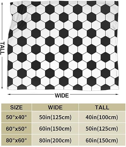 Miniatura 3 de Manta con estampado de fútbol en blanco y negro, manta de franela de forro polar ultra suave para sofá, cama, 80 x 60 pulgadas
