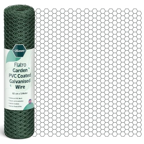 Chicken Wire Mesh Roll 60cm X 5m | PVC Coated Galvanised Hexagonal Metal Mesh Garden Netting Fence for Chicken Runs Rabbit Enclosures Protect Fruit and Plants Outdoor Boundary Fencing (25mm)