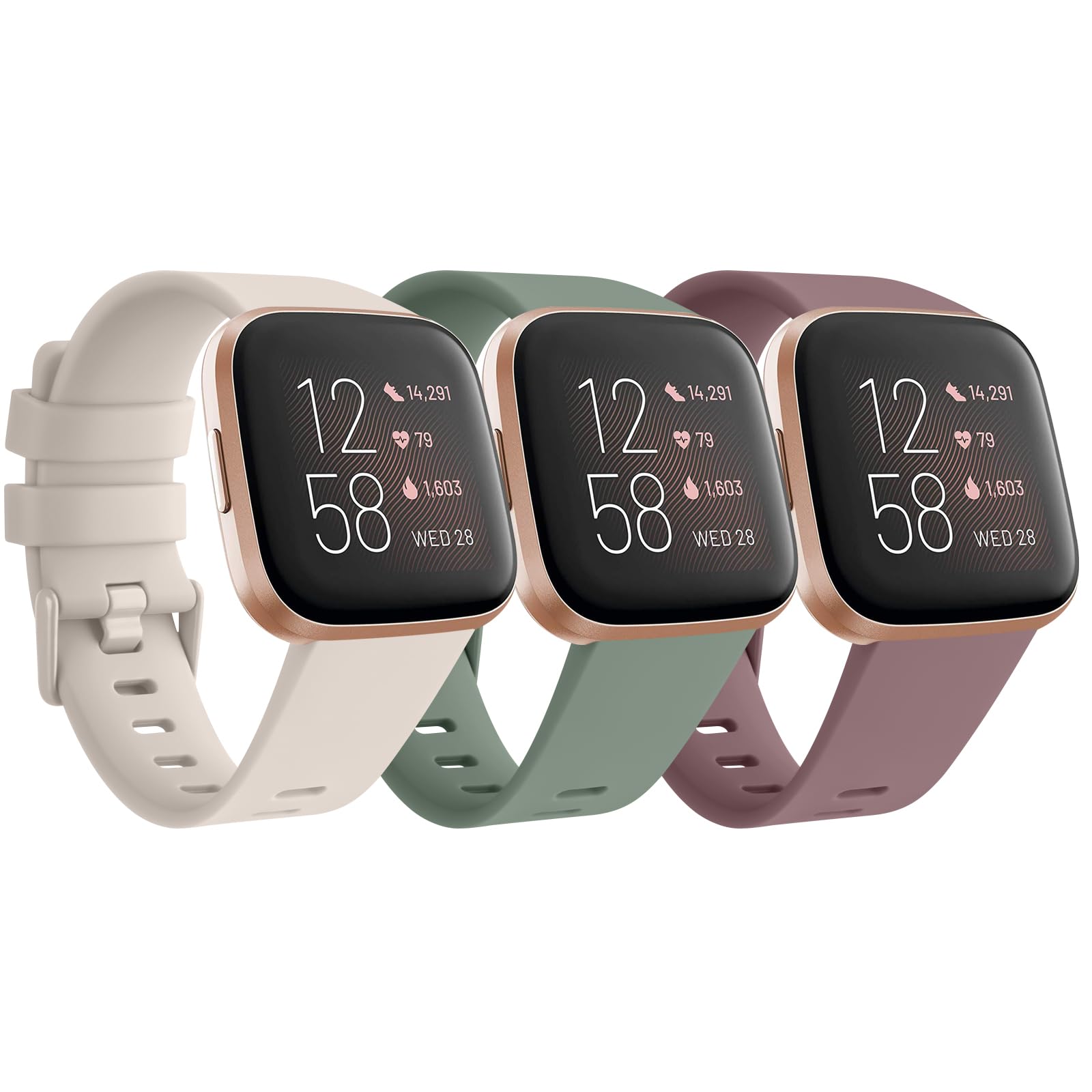 Pack 3 Straps for Fitbit Versa 2 Strap/Versa Strap for Women Men, Silicone Sport Replacement Wristband for Fitbit Versa Lite/Versa 2/ Versa (Cactus/Violet Smoke/Starlight, L)