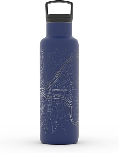 Miniatura 16 de Well Told Botella de agua aislada con mapa de Washington DC grabado, botella de acero inoxidable grabada (21 onzas, blanco) botella aislada de mapa