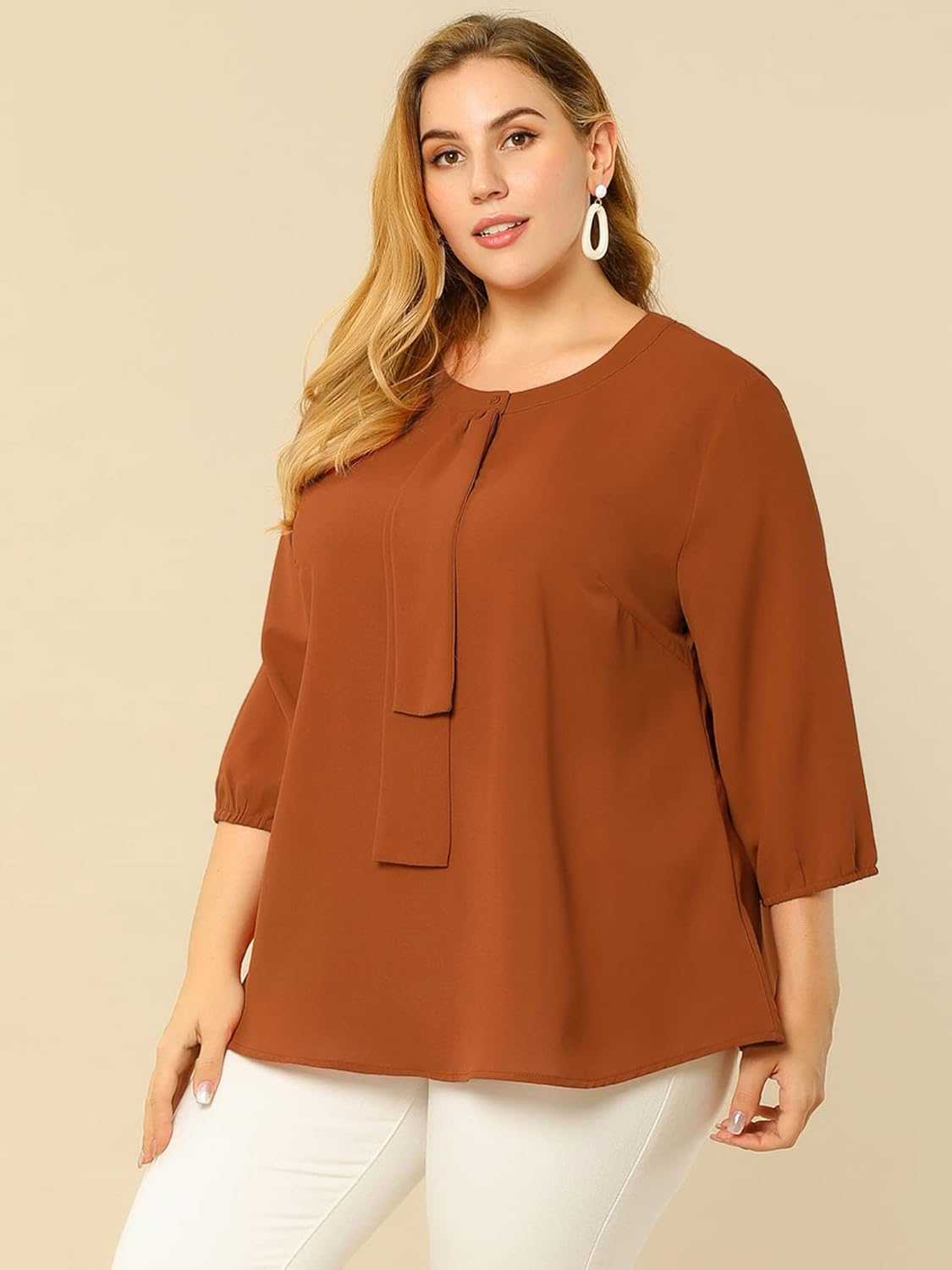 Agnes Orinda Women's Plus Size Tops Work Round Neck Ruffle Chiffon Blouse Office Top - Image 4