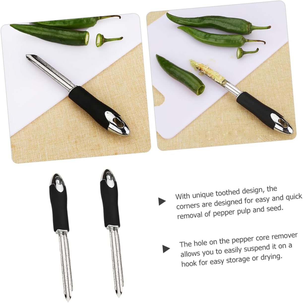 2pcs Stainless Steel Pepper Core Remover Tool with Toothed Design