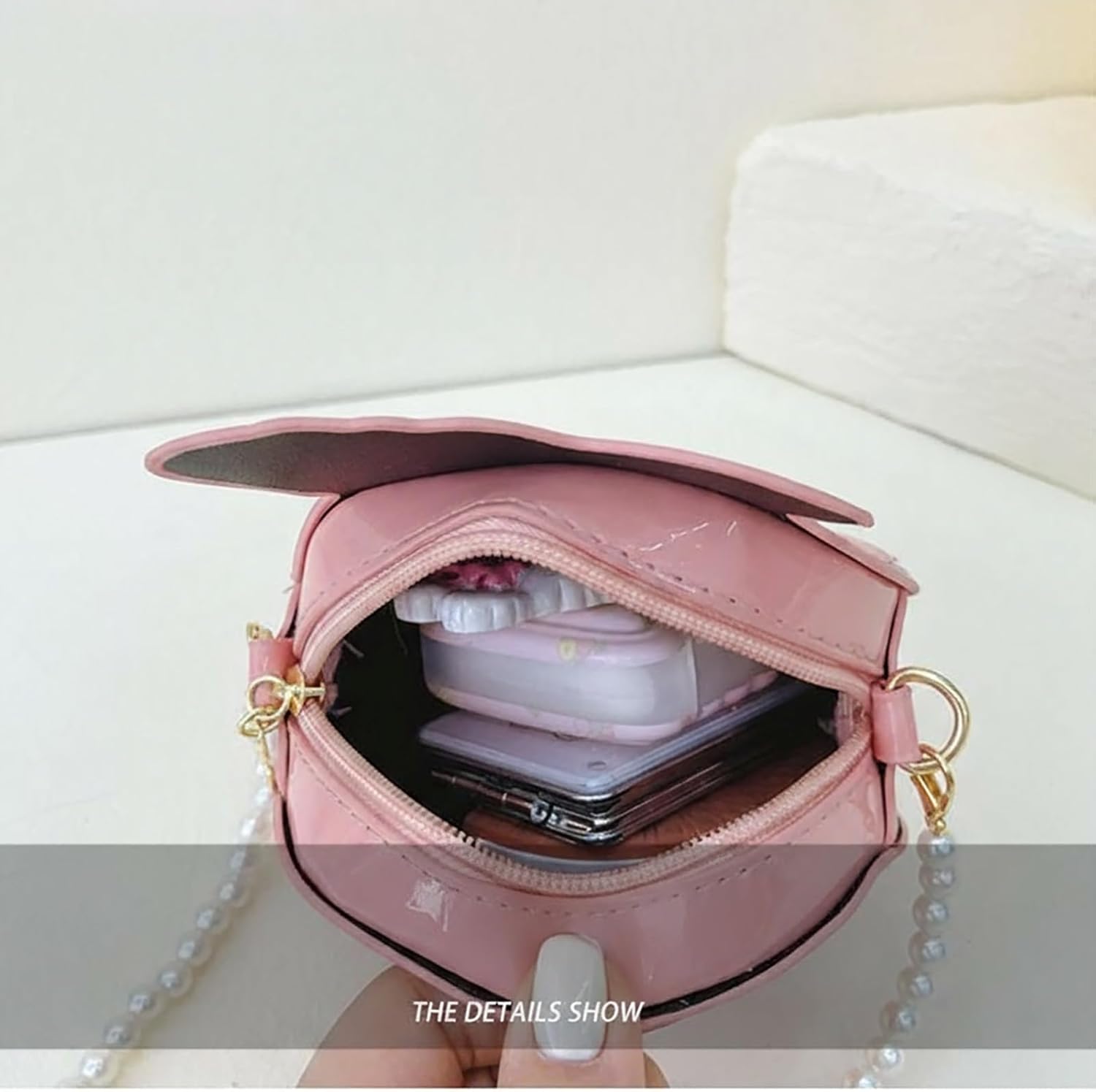 Cute Peach Shaped Mini Crossbody Purse with Pearl Chain Strap, Fruit Design Coin Handbag for Girls (Orange) - Image 7