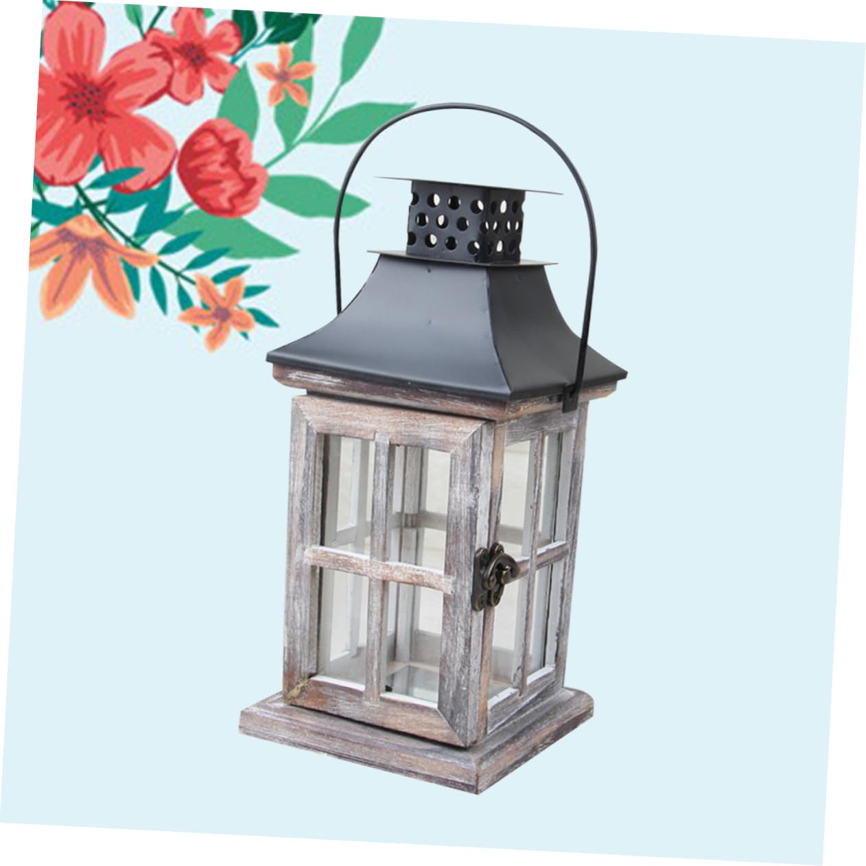 HOOTNEE 1pc Metal Candle Lanterns Hanging Candlestick Wooden Candle Lanterns