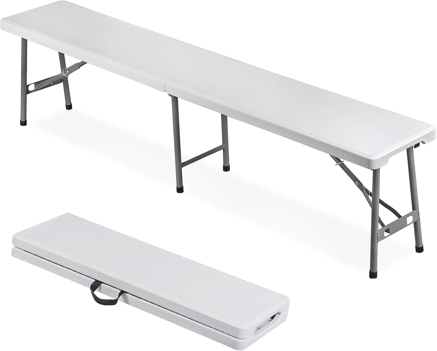 ZenStyle 6 ft Portable Folding Bench, Indoor Outdoor Plastic Bench with Handle for Party Picnic Camping Dining Event Multipurpose Entertaining Activities. White (1)