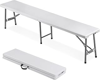 JungleA 6FT Plastic Folding Bench 660lbs Portable Bench Seat with Handle Non-Slip Mat & Waterproof, Multi-Use Activities for Soccer Games, Camping, Picnic, Garden Party & Indoor Outdoor Events, 1 Pack