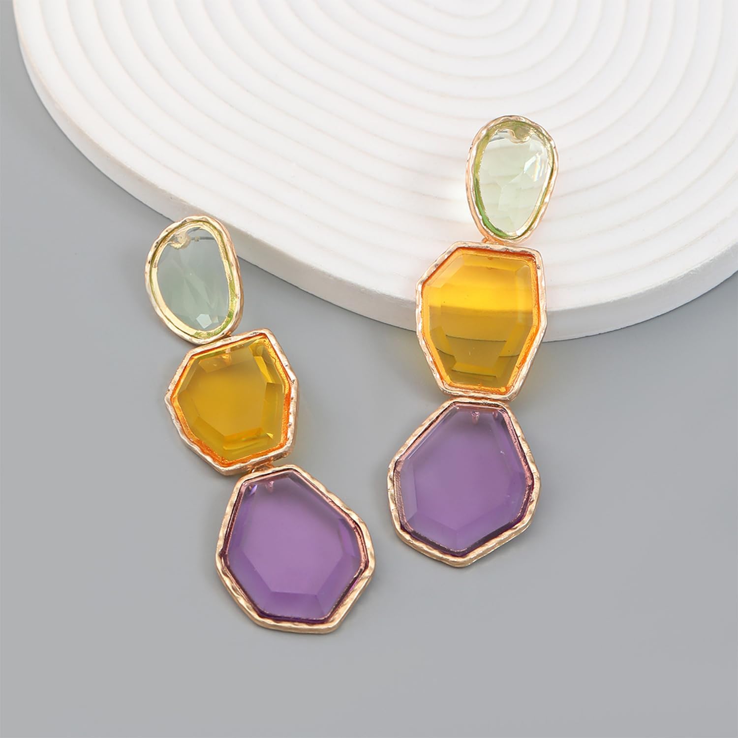 Vintage Colorful Transparent Geometric Resin Crystal Gemstone Statement Large Earrings for Women Jewelry - Image 4