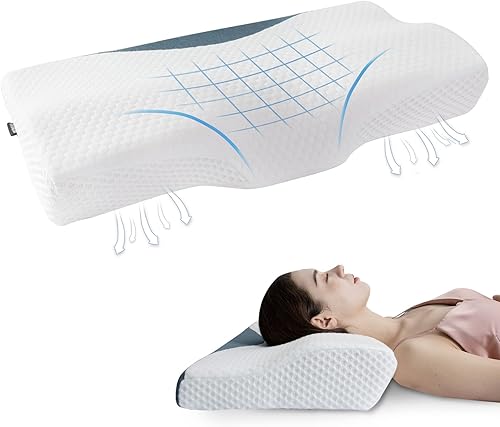 Miniatura 8 de DR.DREAM Almohada de espuma viscoelástica para dormir, almohada de cama de contorno de gel refrescante para aliviar el dolor de cuello y hombros