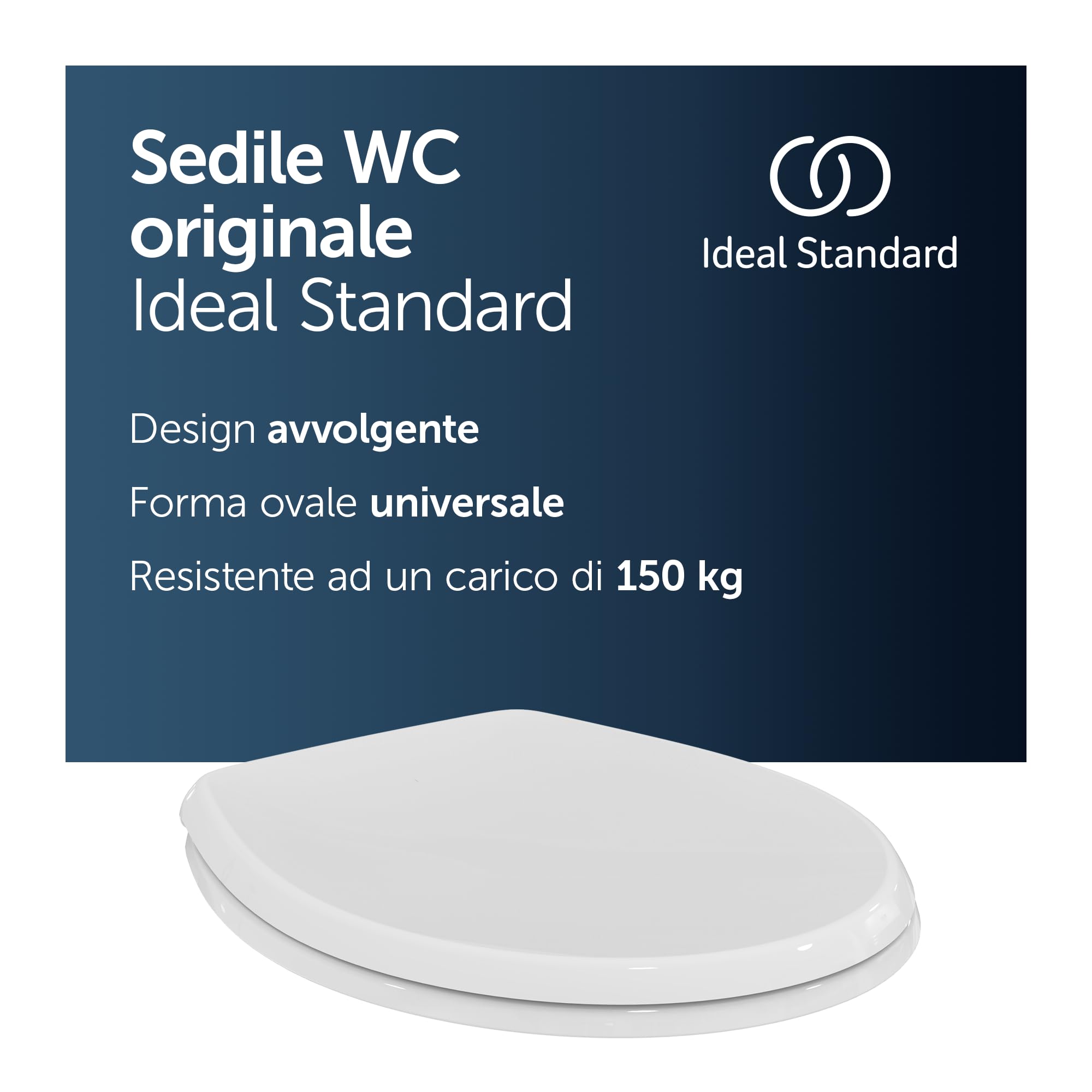 Ideal Standard Eurovit Sedile WC universale, sedile WC ovale resistente, resistente ai raggi UV e con portata fino a 150 kg, in robusto duroplast – Bianco (370x440 mm)