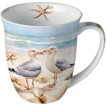 Ambiente Seagulls Coffee Mug 0.4 L Fine Bone China Porcelain Seagulls Sea Beach Series