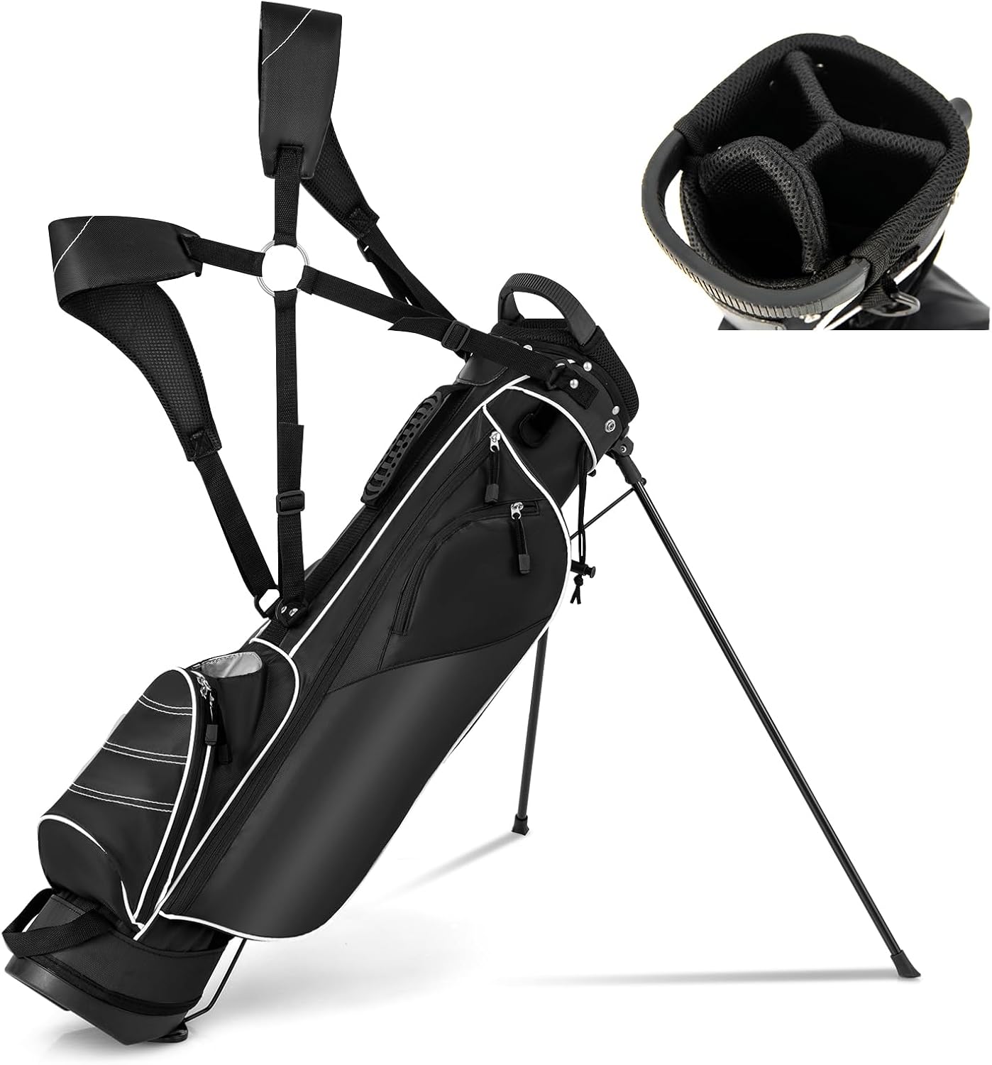 KOTEK Lightweight Golf Stand Bag, Small Golf Bag with 4 Way Divider, Rain Cover, 4 Pockets, Cooler Pouch & Adjustable Dual Shoulder Straps, Golf Travel Bag for Airlines, Par 3 and Executive Courses