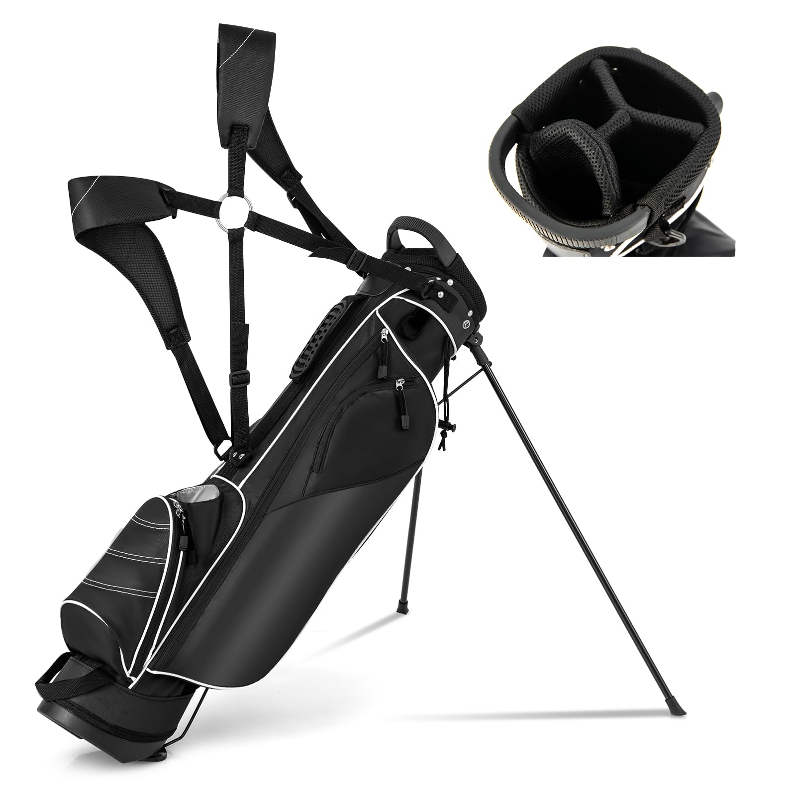 KOTEK Lightweight Golf Stand Bag, Small Golf Bag with 4 Way Divider, Rain Cover, 4 Pockets, Cooler Pouch & Adjustable Dual Shoulder Straps, Golf Travel Bag for Airlines, Par 3 and Executive Courses