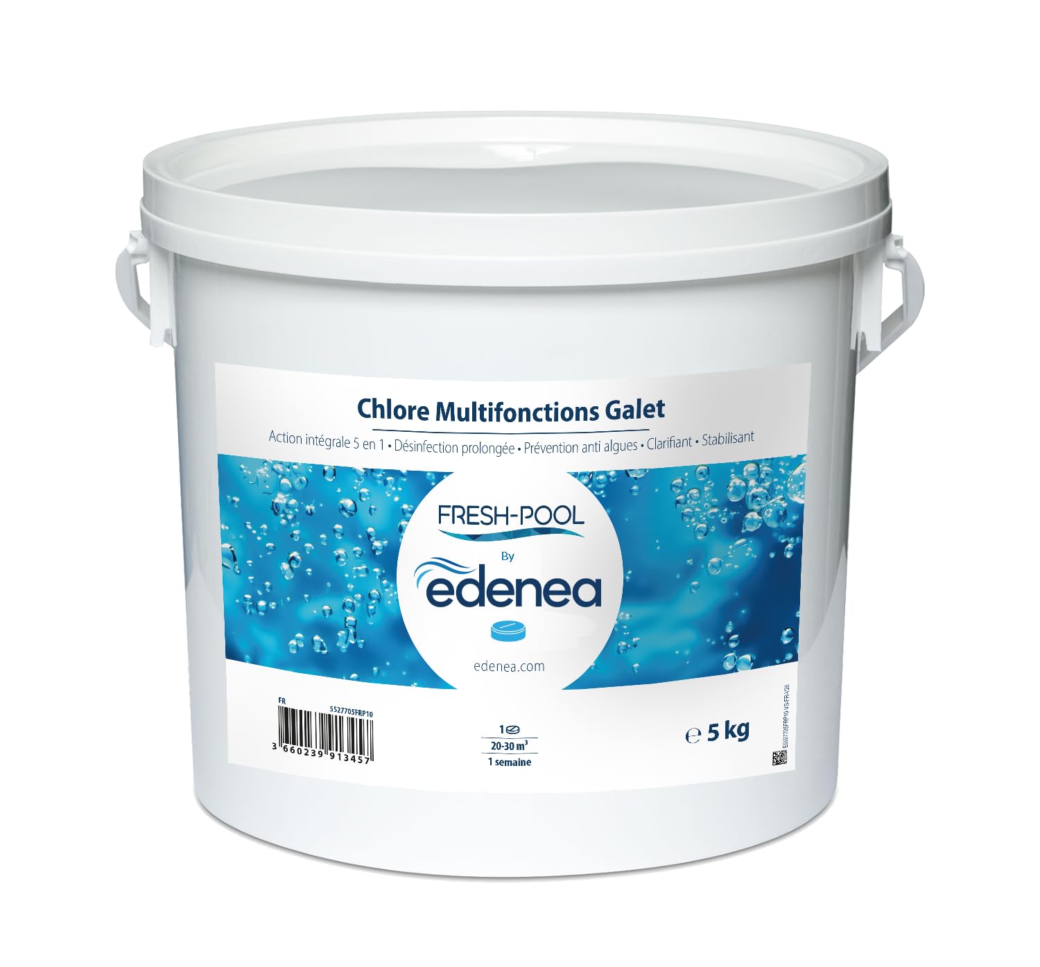Fresh-Pool - Chlore Multifonctions Piscine Galets 200g - Traitement Complet - sans Cuivre - 5kg