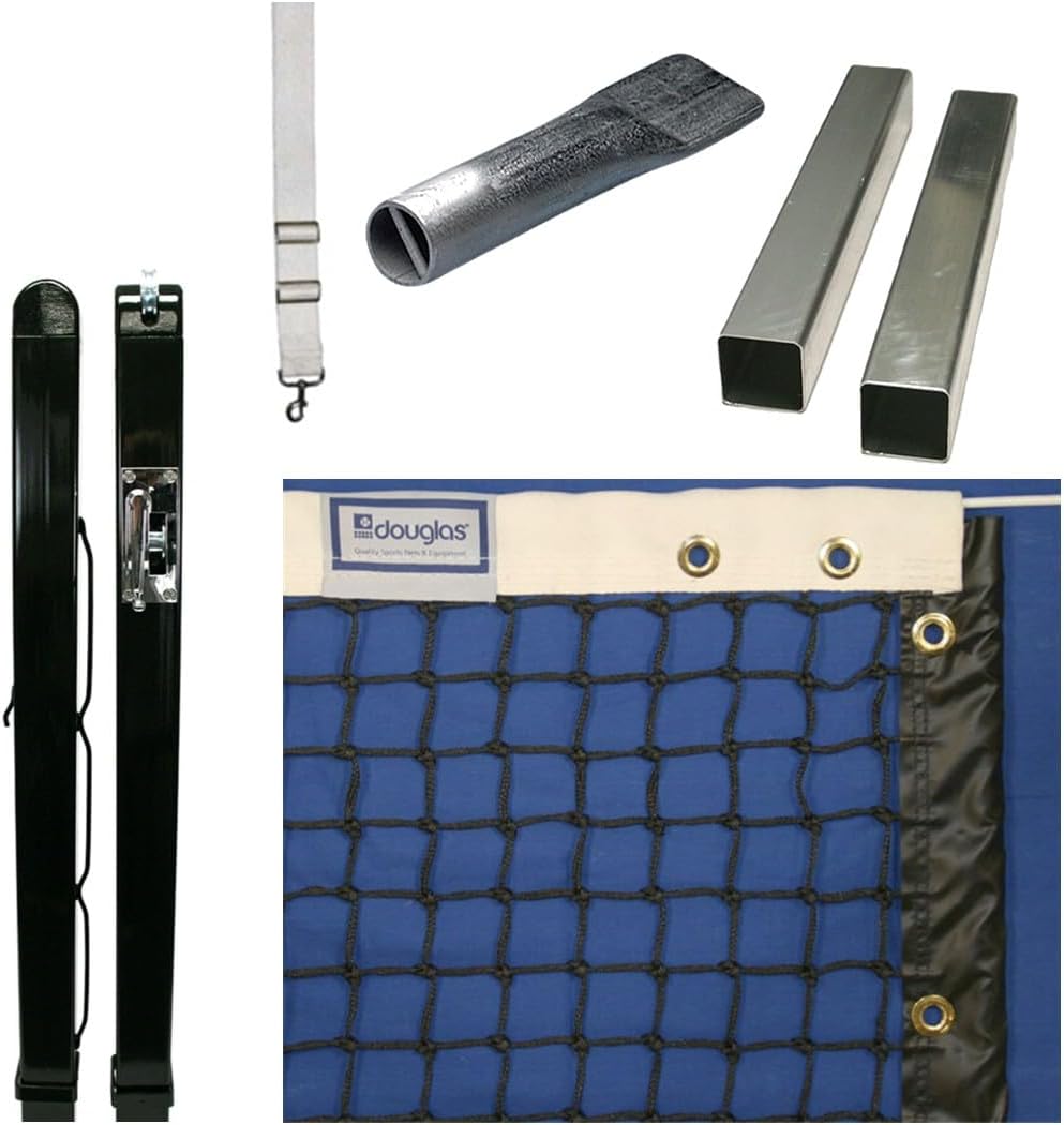 Douglas Premier Tennis Posts – Permanent Court Kit – 3” Square, Internal Wind, Black – Optional Ground Sleeves