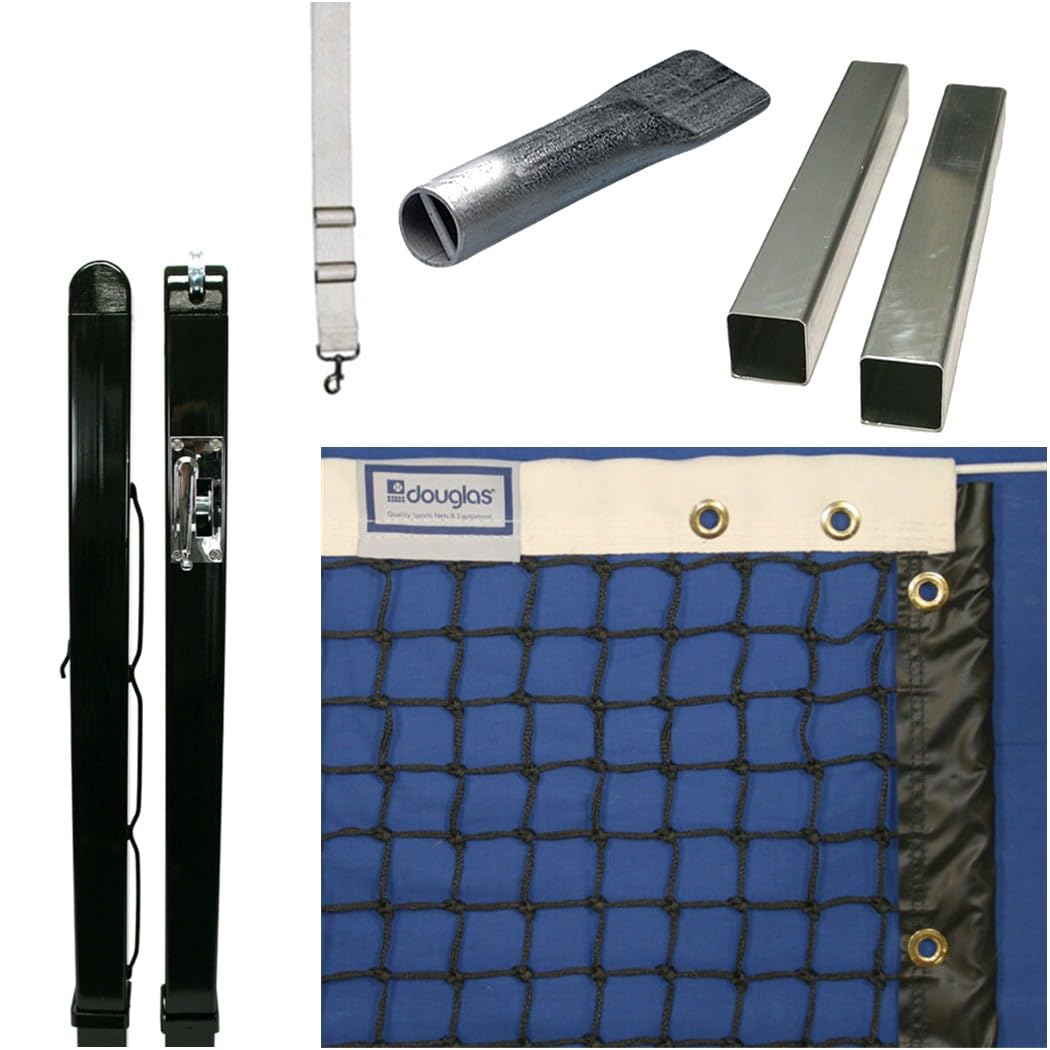 Douglas Premier Tennis Posts – Permanent Court Kit – 3” Square, Internal Wind, Black – Optional Ground Sleeves