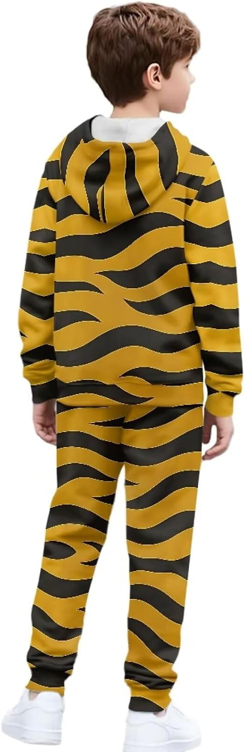 Boys Tiger Striped 2 Piece Long Sleeve Hooded Sweatshirt Jogger Pants Set Fall Winter Tracksuit for Kids 6-15Y