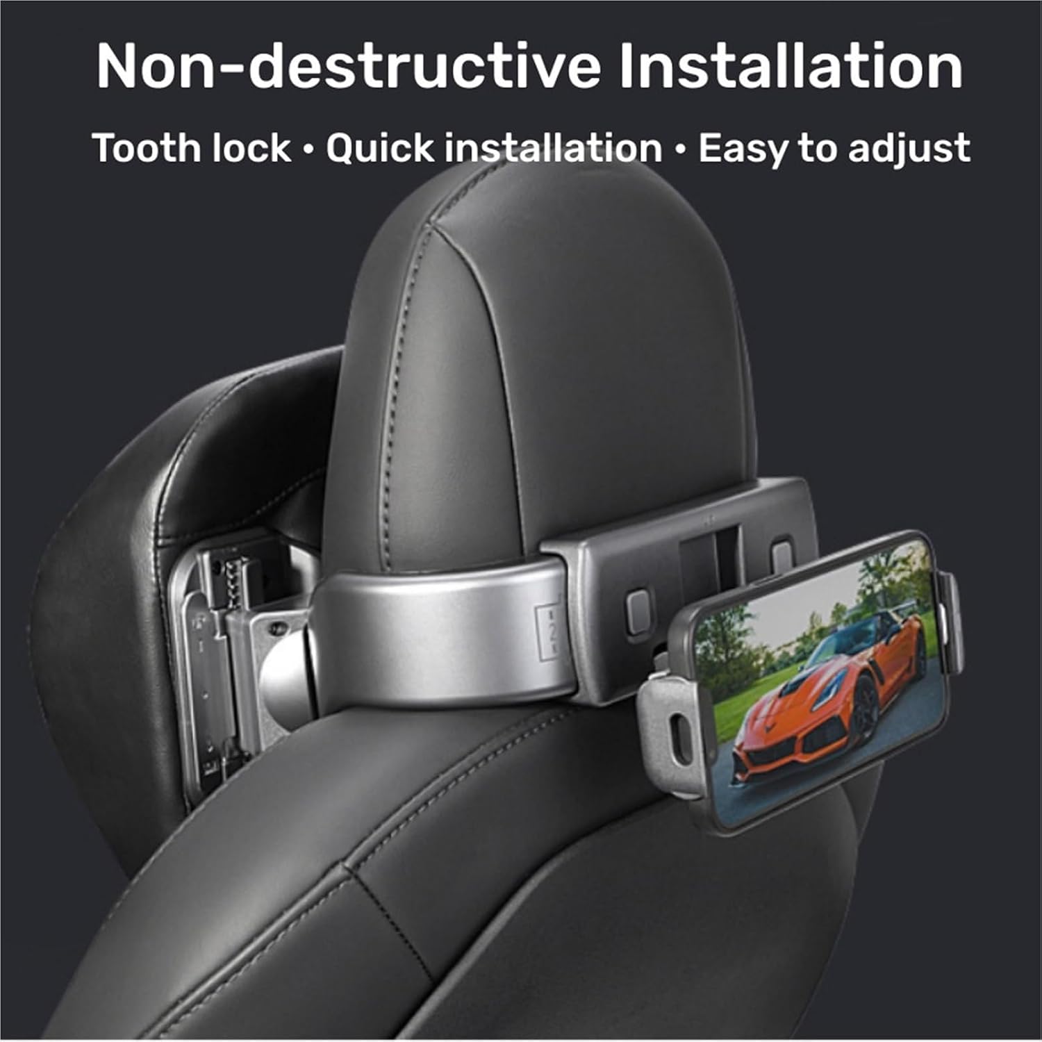 Compatible For Tesla Model Y Model 3 Multifunction Adjustable Car Neck Pillow Premium Vehicle Head Rest Support Headrest with Phone Holder(Black Suede)