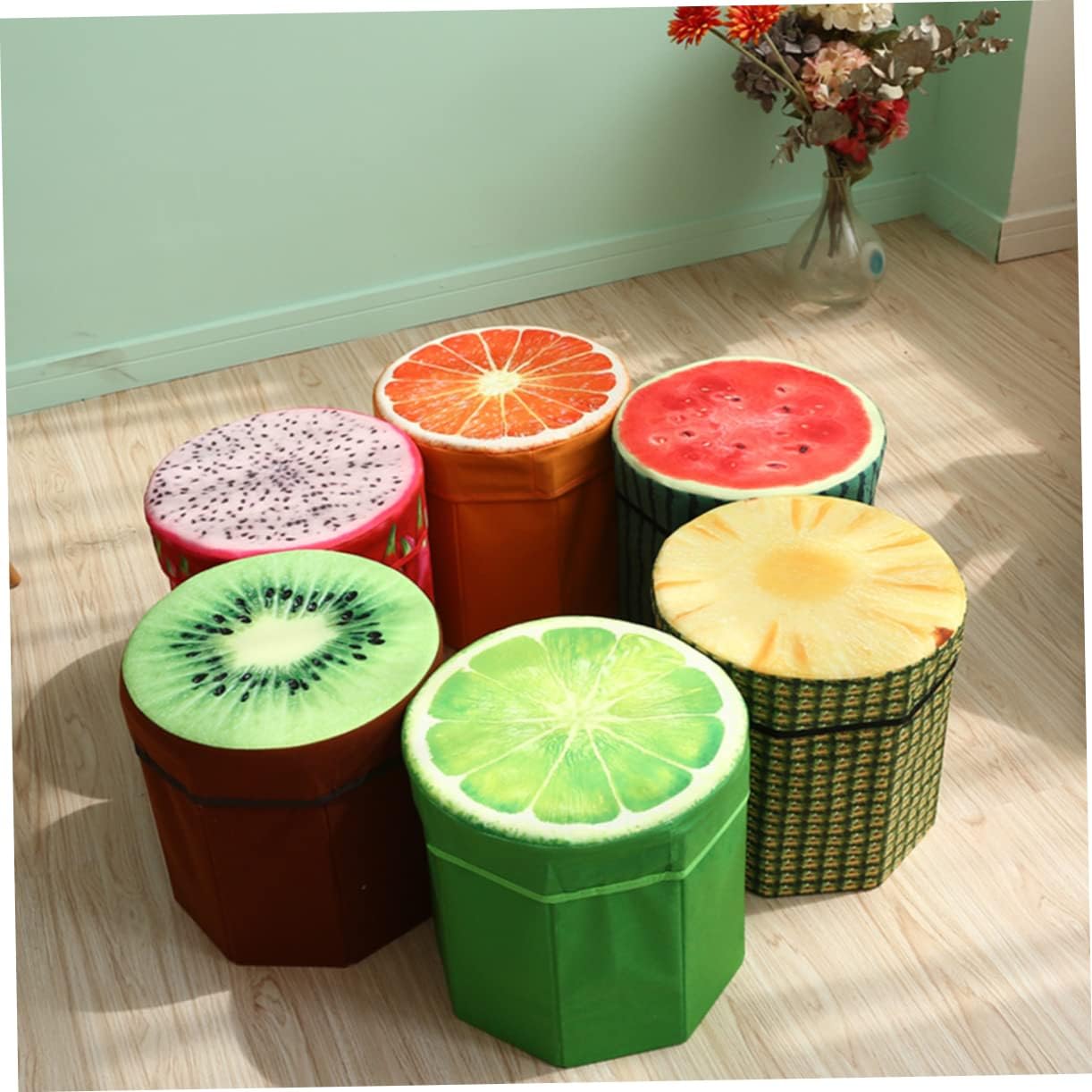MERRYHAPY Creative Fruit Folding Storage Organizer Stool Stylish Footstool Footrest with Storage Box for Home Bedroom Room Random Style