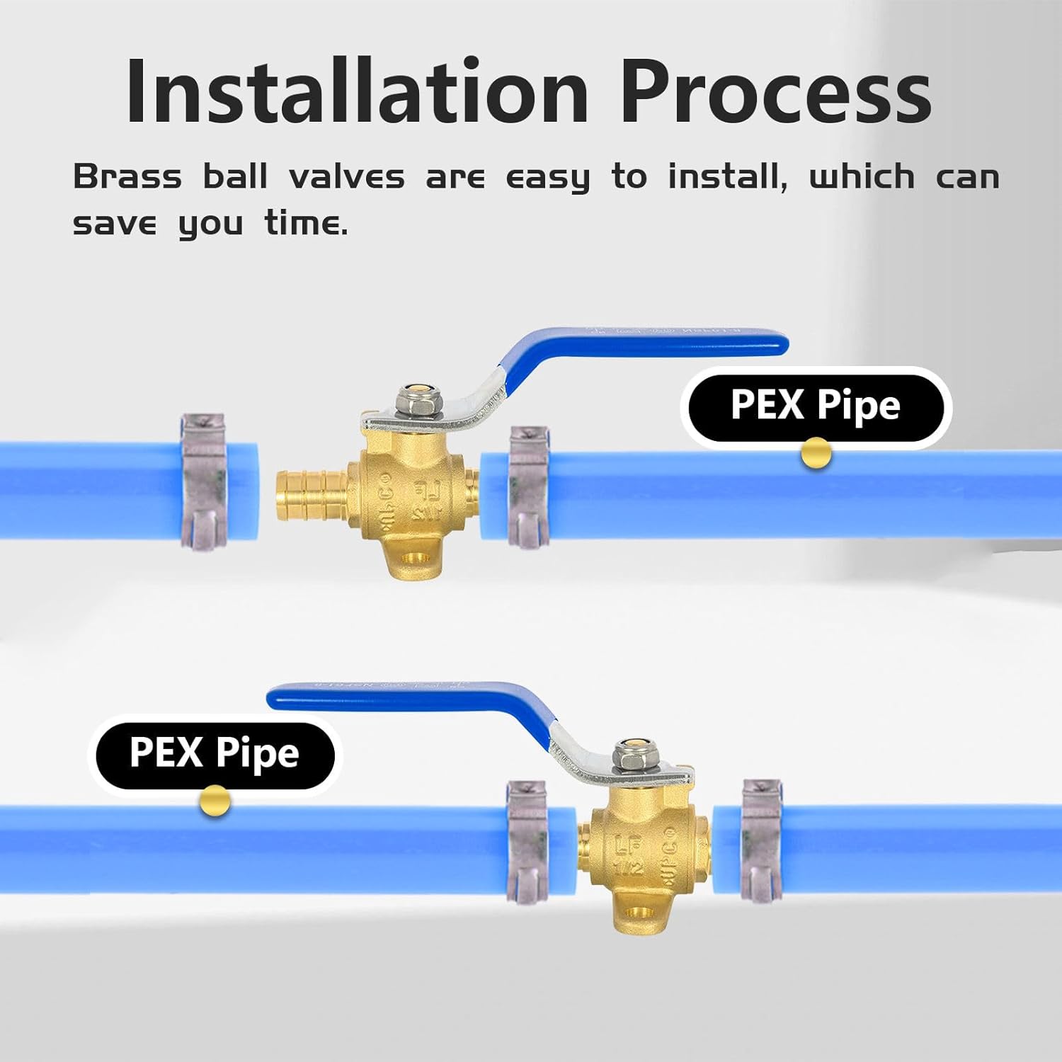5-Pack Foskan PEX Crimp Drop Ear Full Port Ball Valve With Blue Handle, 1/2" Brass Shut-off Valve for Hot and Cold Water Distribution