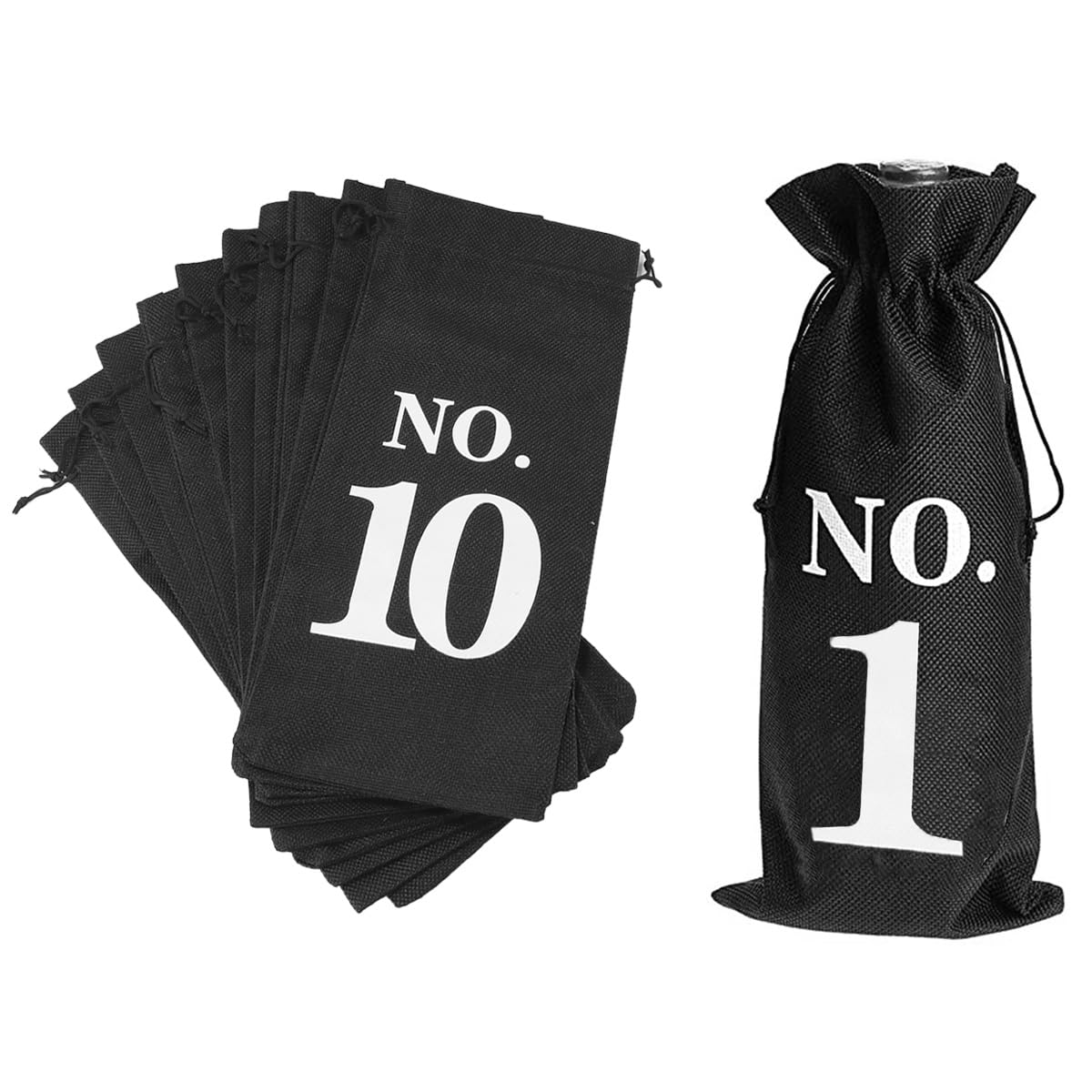 Gurtt 10 pcs Black Blind Tasting Wine Bags Cover Pouch Kit Tasting Sleeve With Numbering 1to10 for Wine, Champagne Bottles