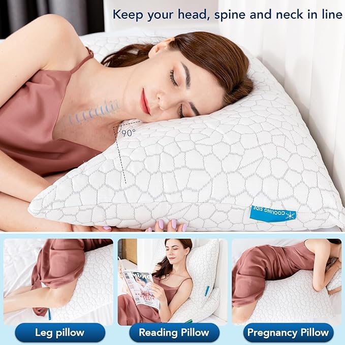Image of Side Sleeper Pillow for Adults, King Size Cooling Pillow for Neck and Shoulder Pain Relief, Adjustable Firm Soft Shredded Memory Foam Pillows for Side Back Stomach Sleepers, Bed Pillows for Sleeping