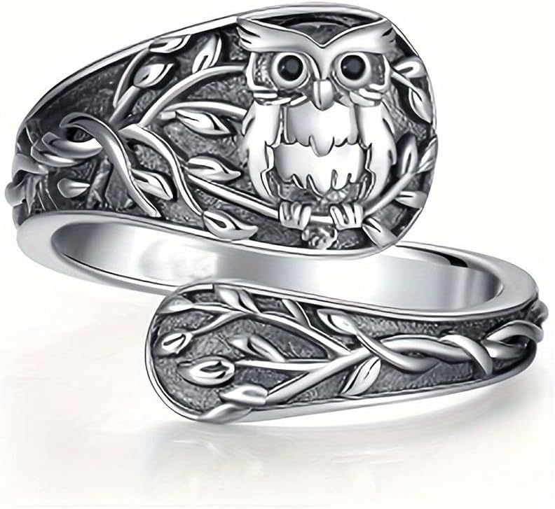 Adjustable Owl Branch Ring for Women – Gothic Vintage Alloy Band, Open End Statement Jewelry Gift for Her or Him, Birthday Present for Wife, Husband or Best Friend image 4