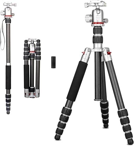 Koolehaoda Trípode de cámara monopie de fibra de carbono de 63 pulgadas160 centímetros trípode portátil de viaje con cabezal de bola de 360 grados