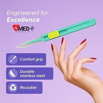 MedHelp Retractable Disposable Scalpel 10R Disposable Dermaplaning Blades 10R with Plastic Handle, Dermablade Blades. Individually Wrapped 10R Blade - Box of 10