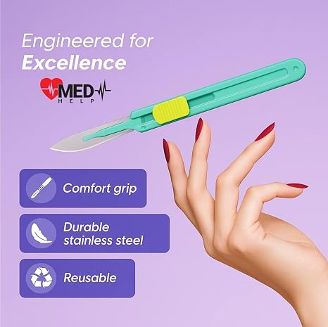 MedHelp Retractable Disposable Scalpel 10R Disposable Dermaplaning Blades 10R with Plastic Handle, Dermablade Blades. Individually Wrapped 10R Blade - Box of 10
