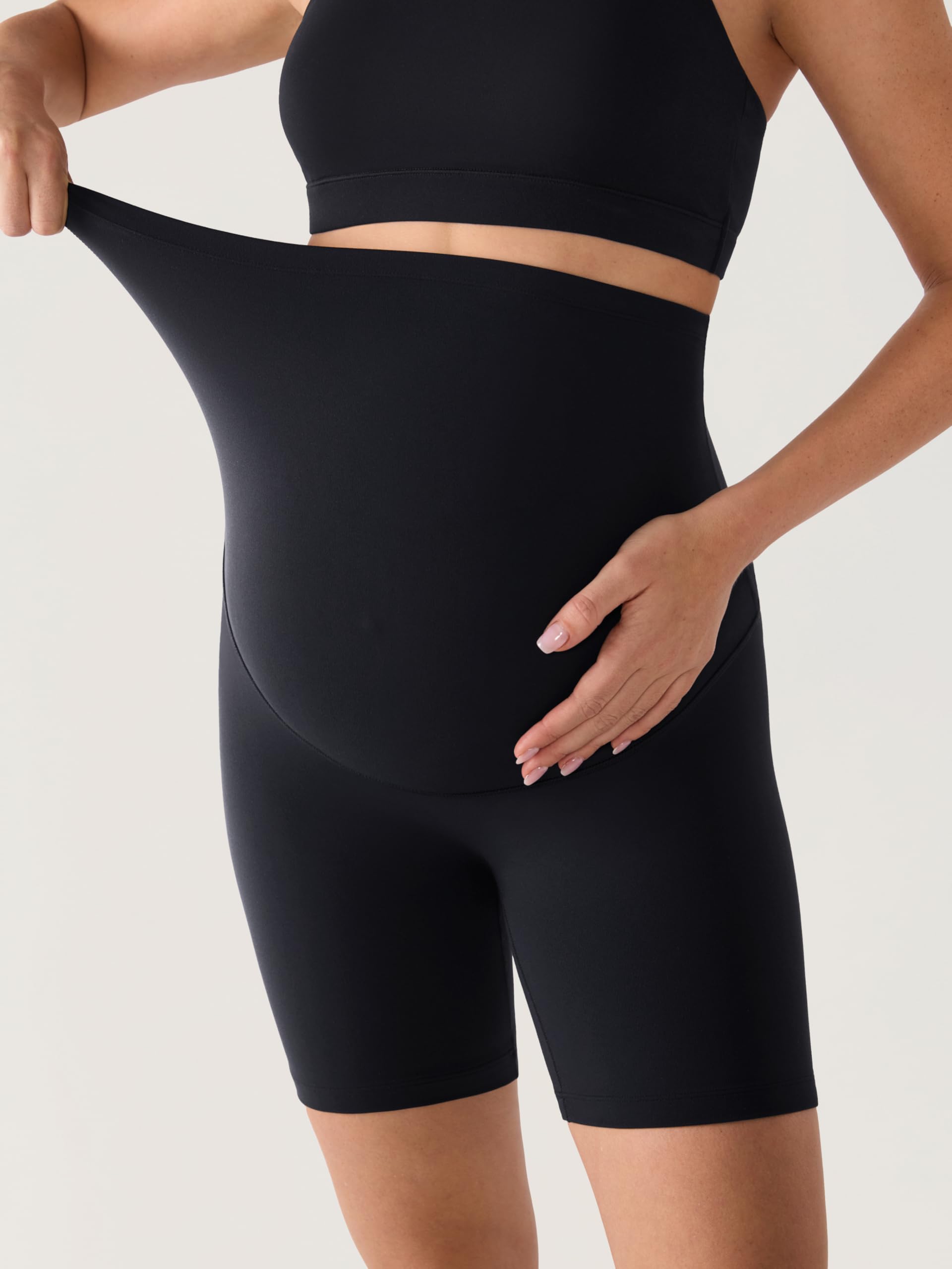 MOMANDA Femme Short de Maternité Élastique Taille Haute sur Le Ventre Legging Court Biker Yoga Sport-15cm