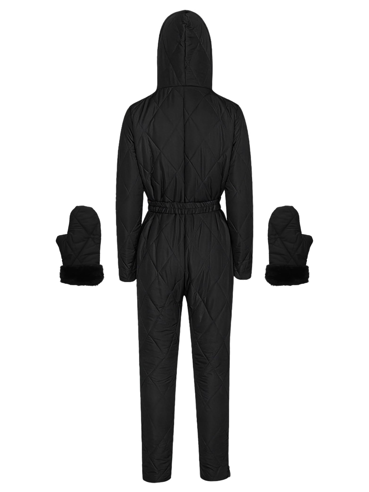 Damen Schneeanzüge Overall Langarm Wasserdicht Strampler Skianzug Fellbesatz Kapuze Daunenanzug Winddicht Mit Handschuhe Winter Warm