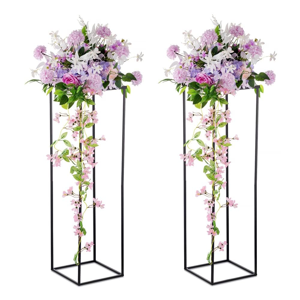 Inweder Black Metal Flower Stand Set: 100cm, with Metal Panel, 2 Pcs