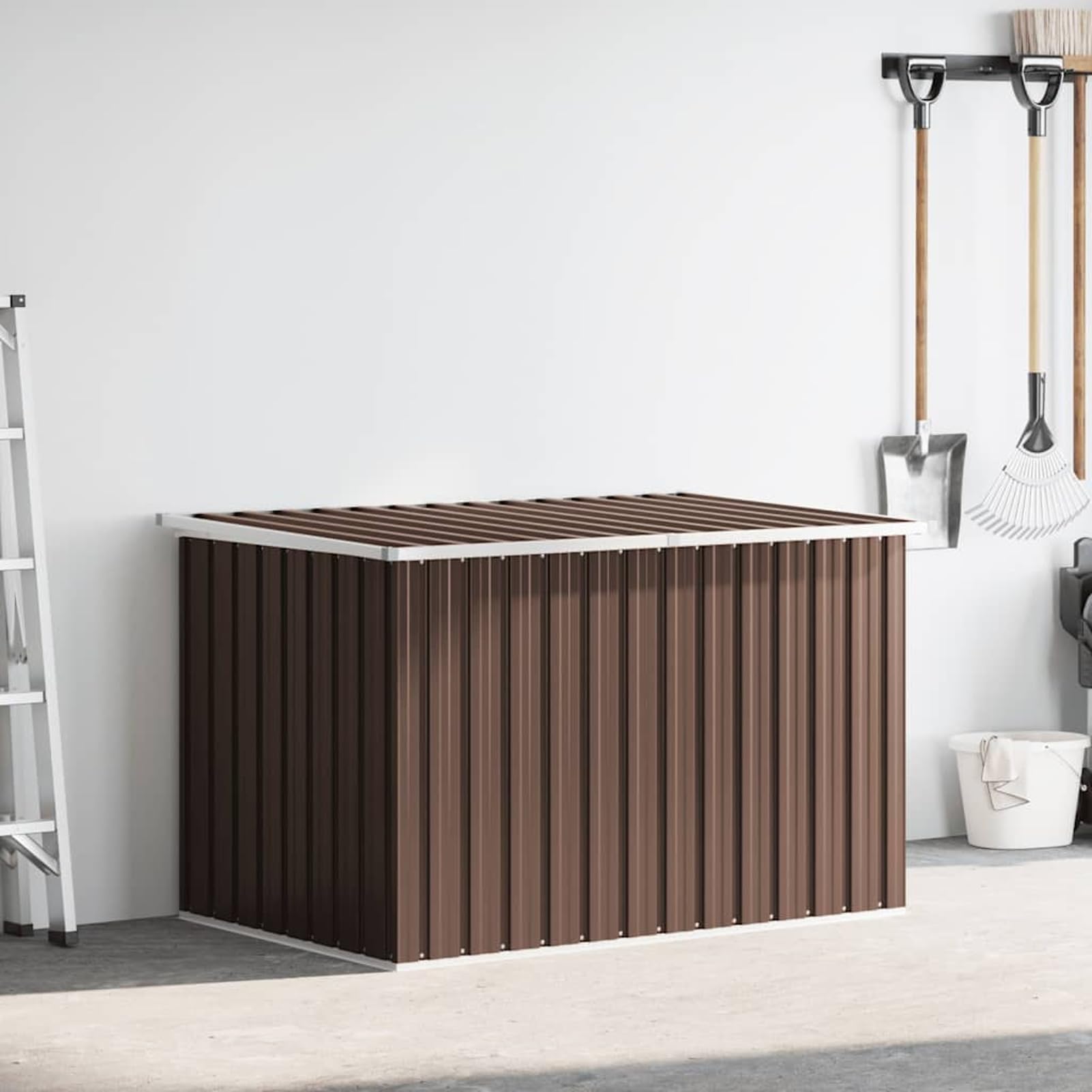 Gecheer Coffre de Rangement Extérieur en Acier Galvanisé 149x99x93cm, Marron - Idéal pour Jardin et Terrasse