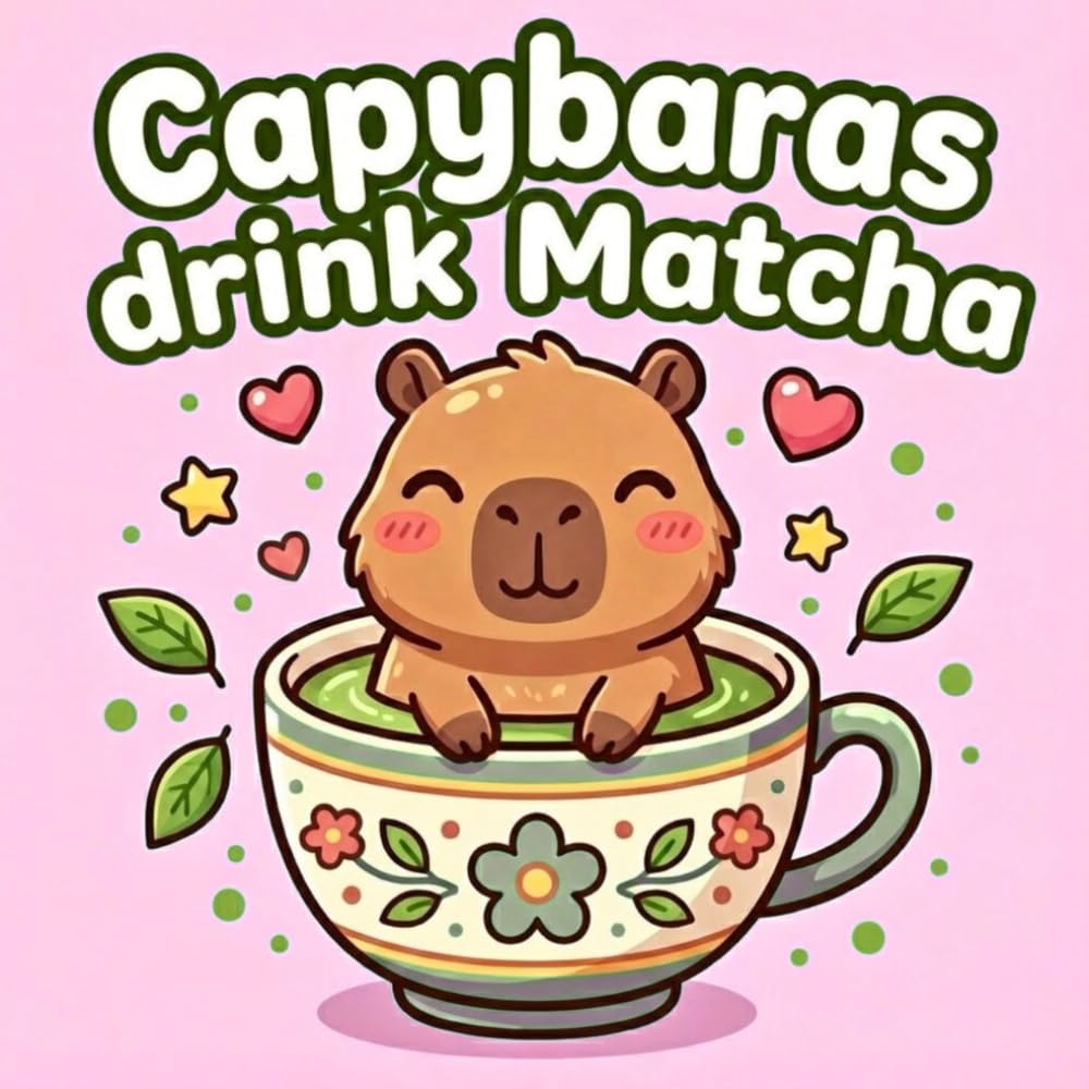 Capybaras Drink Matcha Coloring Book: Capybara Coloring Book in Kawaii Chibi Style with Bold and Easy Matcha Tea Designs