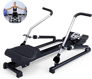 FBITE FXJ Foldable Rowing Machine for Home Use, Air Resistance Rower Silent Magnetic 6 Levels Adjustable Resistance LCD Monitor Fitness Equipment Cardio Workout Indoor