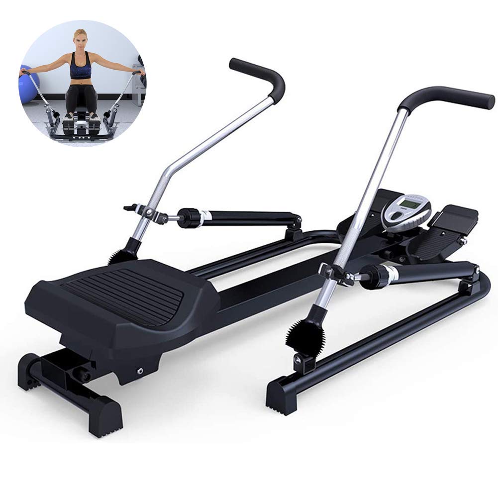 AYCDL Foldable Rowing Machine for Home Use, Air Resistance Rower Silent Magnetic 6 Levels Adjustable Resistance LCD Monitor Fitness Equipment Cardio Workout Indoor