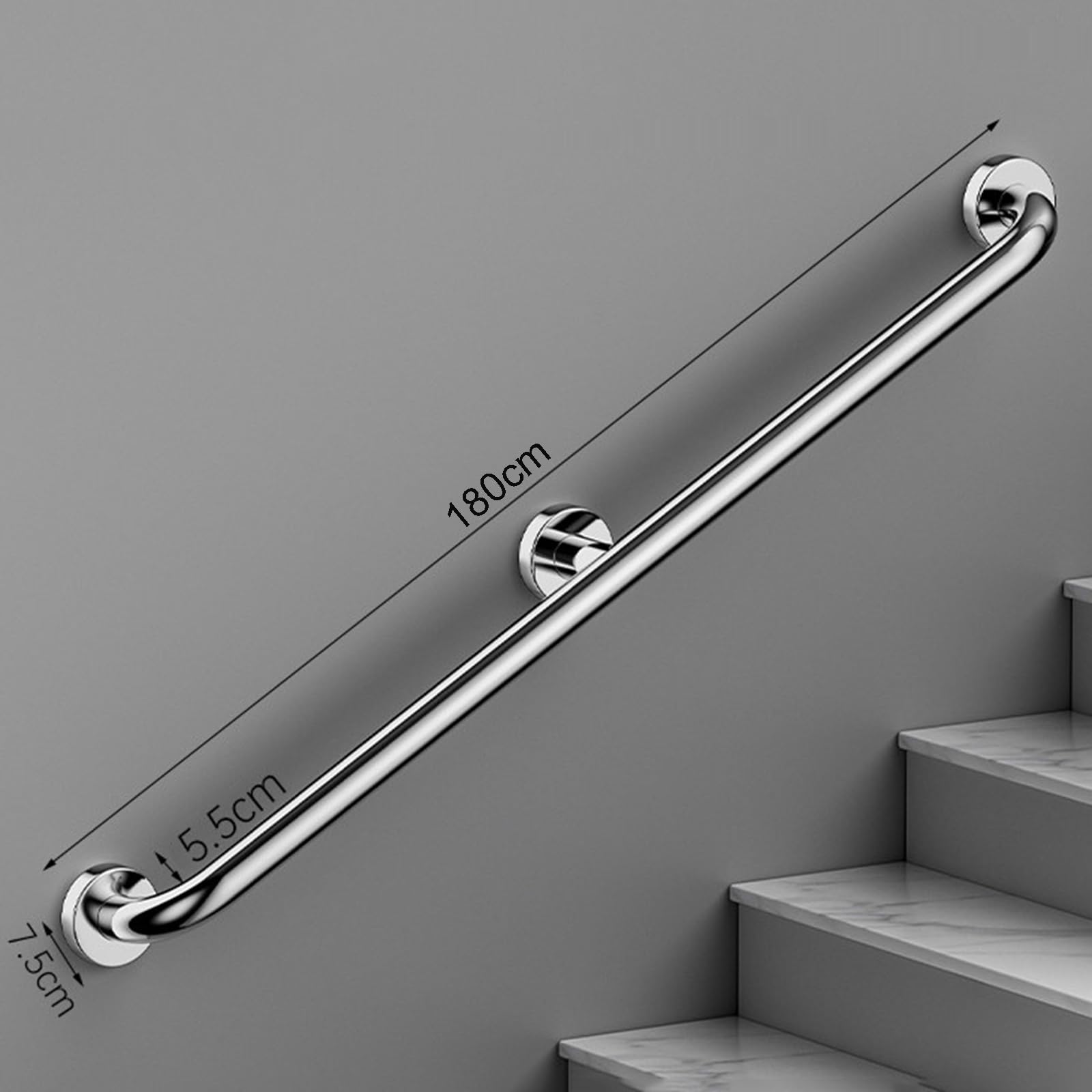 Agarrador Ducha Baño de Seguridad Acero Inoxidable, Barras de Agarre Para Bañeras Comerciales, Pasamanos Escaleras 440 Libras para Personas Mayores Discapacitadas(180cm)