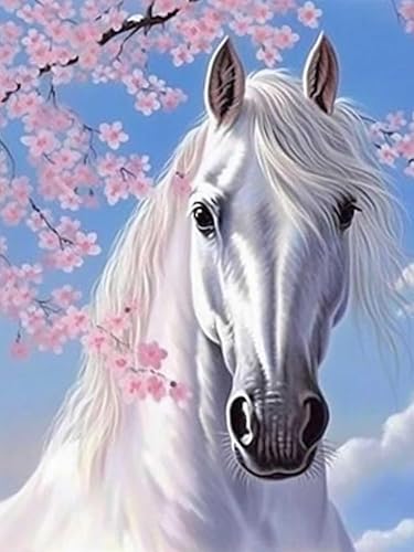 Kit de pintura de diamantes de bricolaje, taladro completo redondo de caballo, animal de arte de diamante 5D para adultos, manualidades de diamantes