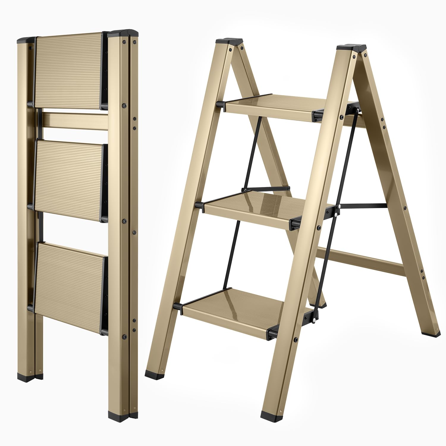 BIBKOKE Step Ladder Foldable Small Kitchen Step Stool Closet Aluminum — image 1