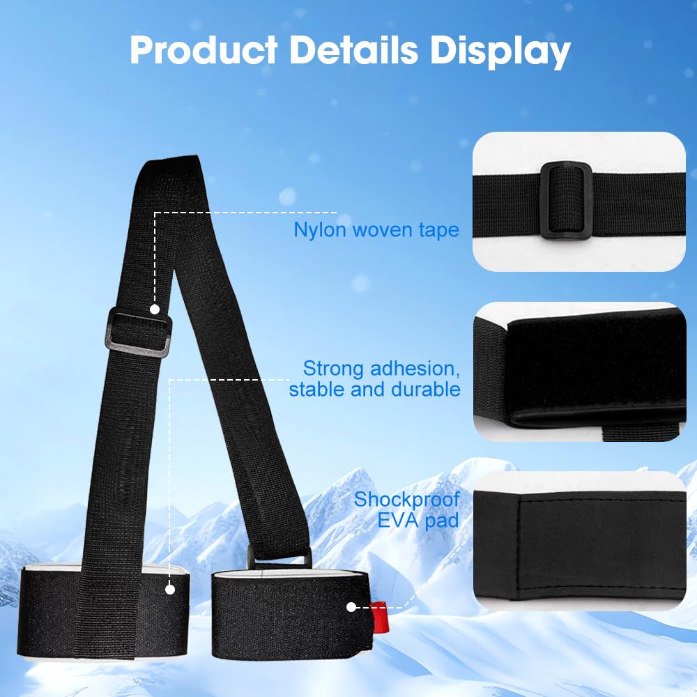 2 Pièces Sangles de Ski, Bandoulière de Ski Sangle de Ski Réglables Robustes Ski Strap Rangement à Skis Portables Sangles de Snowboard pour Transporter Facilement des Skis et des Pôles