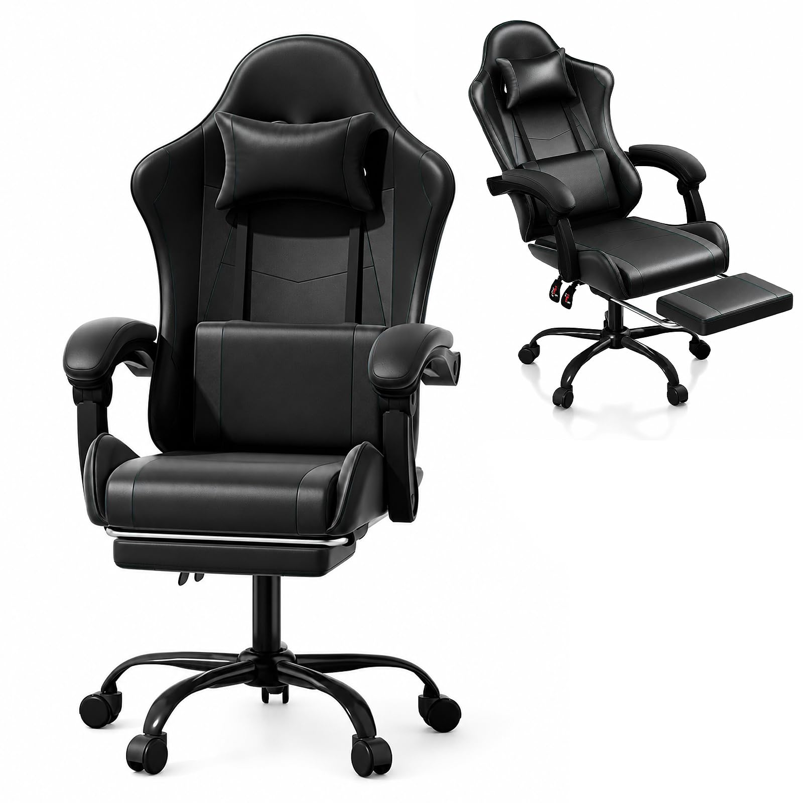 Athena Collection Ergonomic Gaming Chair with Footrest, Carbon Fiber Black