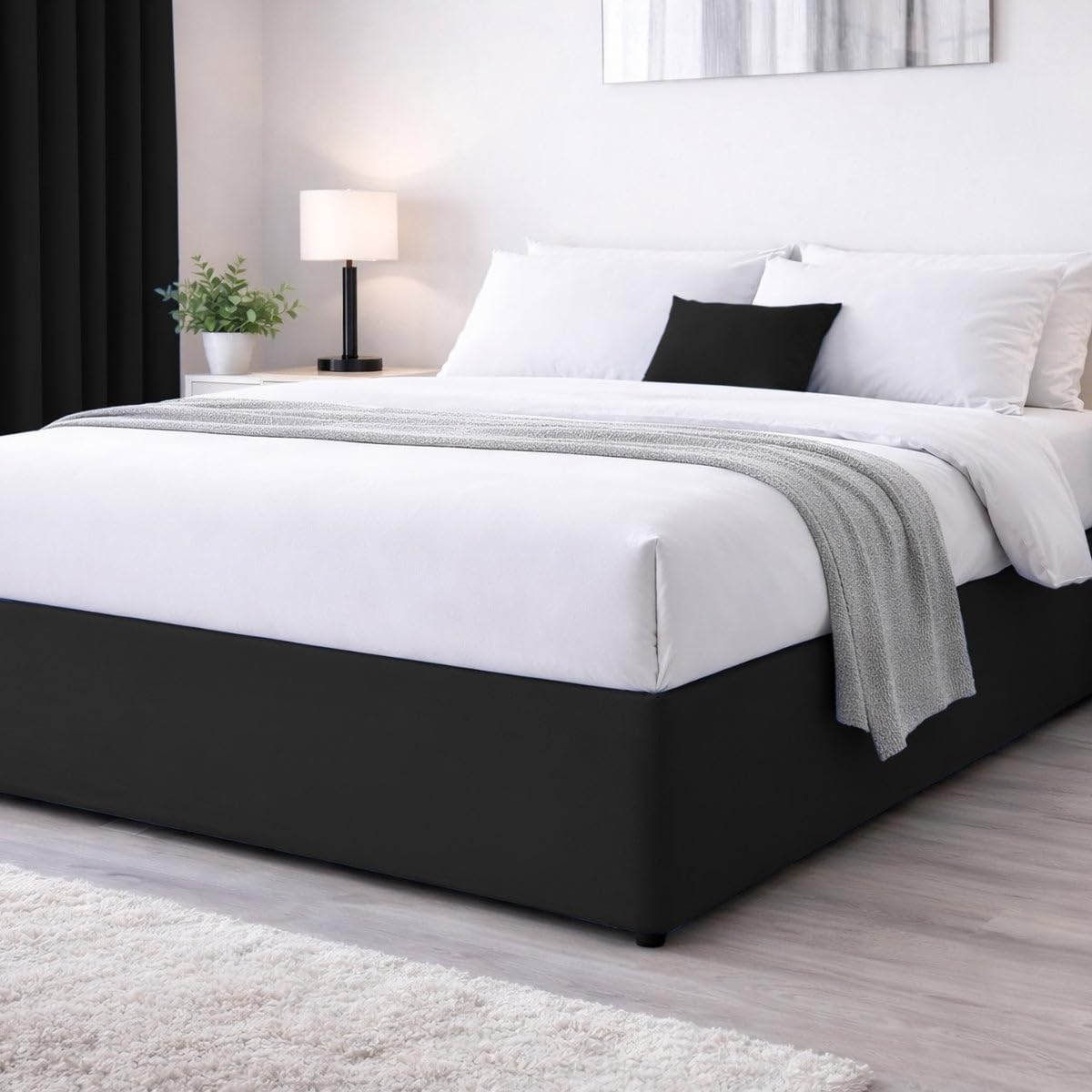John Aird Elasticated Bed Valance Divan Base Cover Skirt (Black, Small Double) — image 1