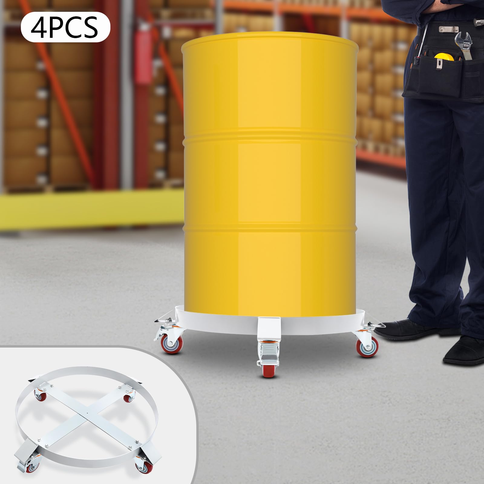 Drum Dolly wózek dla lalek o pojemności 55 l, 4 szt., wytrzymały stalowy wózek z poprzeczkami i 4 obrotowymi kółkami do magazynowania bębna, nośność 544 kg