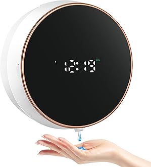 Automatic Soap Dispenser Liquid Bathroom: Wall Mount Rechargeable Touchless Adjustable Auto Smart Electric Plastic White Soap Dispenser with Clock - Kitchen - Hand Dish Lotion Couple Kids
