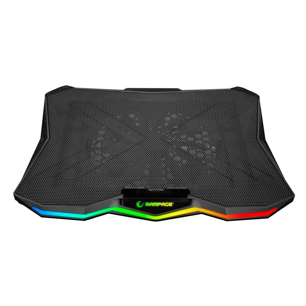 Rampage AD-RC8 Showy czarny wentylator 180 mm 15-17 cali laptop gamingowy RGB Light wentylator USB stabilny i cichy stojak chłodzący do notebooka