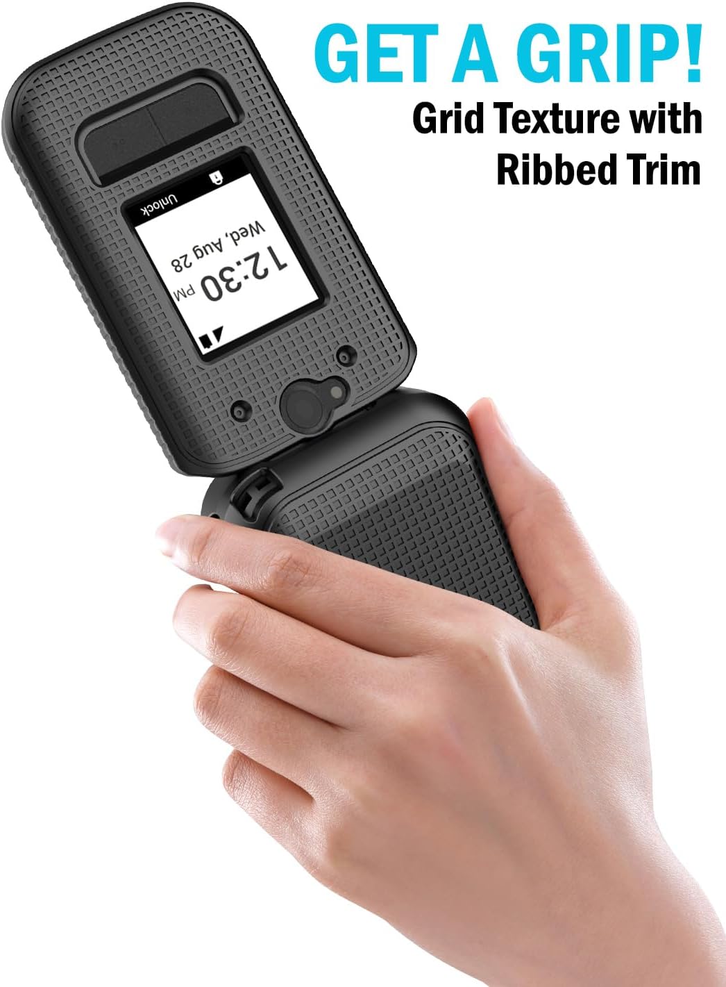 Nakedcellphone Case and Belt Clip Combo for Sonim XP3plus 5G Flip Phone (XP3 Plus X320, 2025), Textured Hard Cover and Holster/Holder - Black Tread