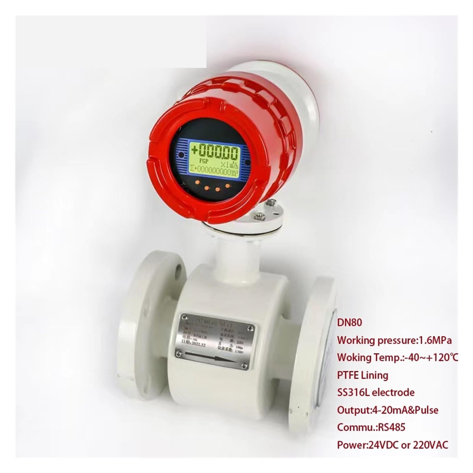 Medidor de flujo de agua magnético DN15-150, medidor de flujo de agua de leche líquida conductiva con pantalla LCD. Garantizar la estabilidad(DN15)